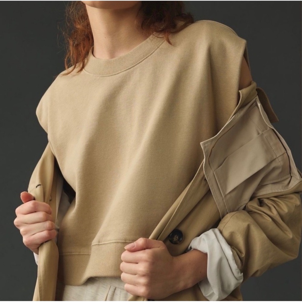 Anthropologie Sleeveless Cropped Crewneck Sweatshirt Taupe Brown Size Medium